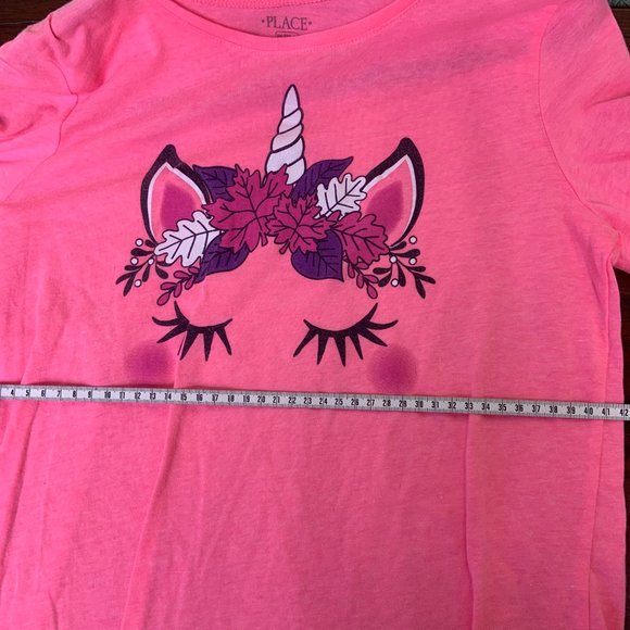 Childrens Place Unicorn Tee Shirt Youth Girls Size XXL 14-16 Neon Pink Long Slee - Picture 4 of 5